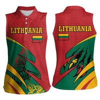 Lithuania Red and Green Women Sleeveless Polo Shirt with Knight and Dragon Claw Graphic and National Flag - Wonder Print Shop