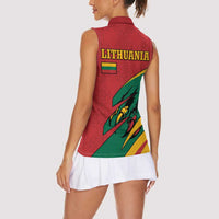Lithuania Red and Green Women Sleeveless Polo Shirt with Knight and Dragon Claw Graphic and National Flag - Wonder Print Shop