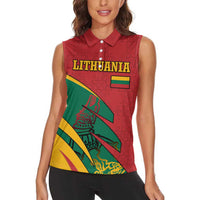 Lithuania Red and Green Women Sleeveless Polo Shirt with Knight and Dragon Claw Graphic and National Flag - Wonder Print Shop