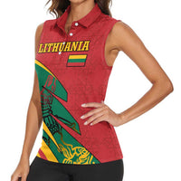 Lithuania Red and Green Women Sleeveless Polo Shirt with Knight and Dragon Claw Graphic and National Flag - Wonder Print Shop