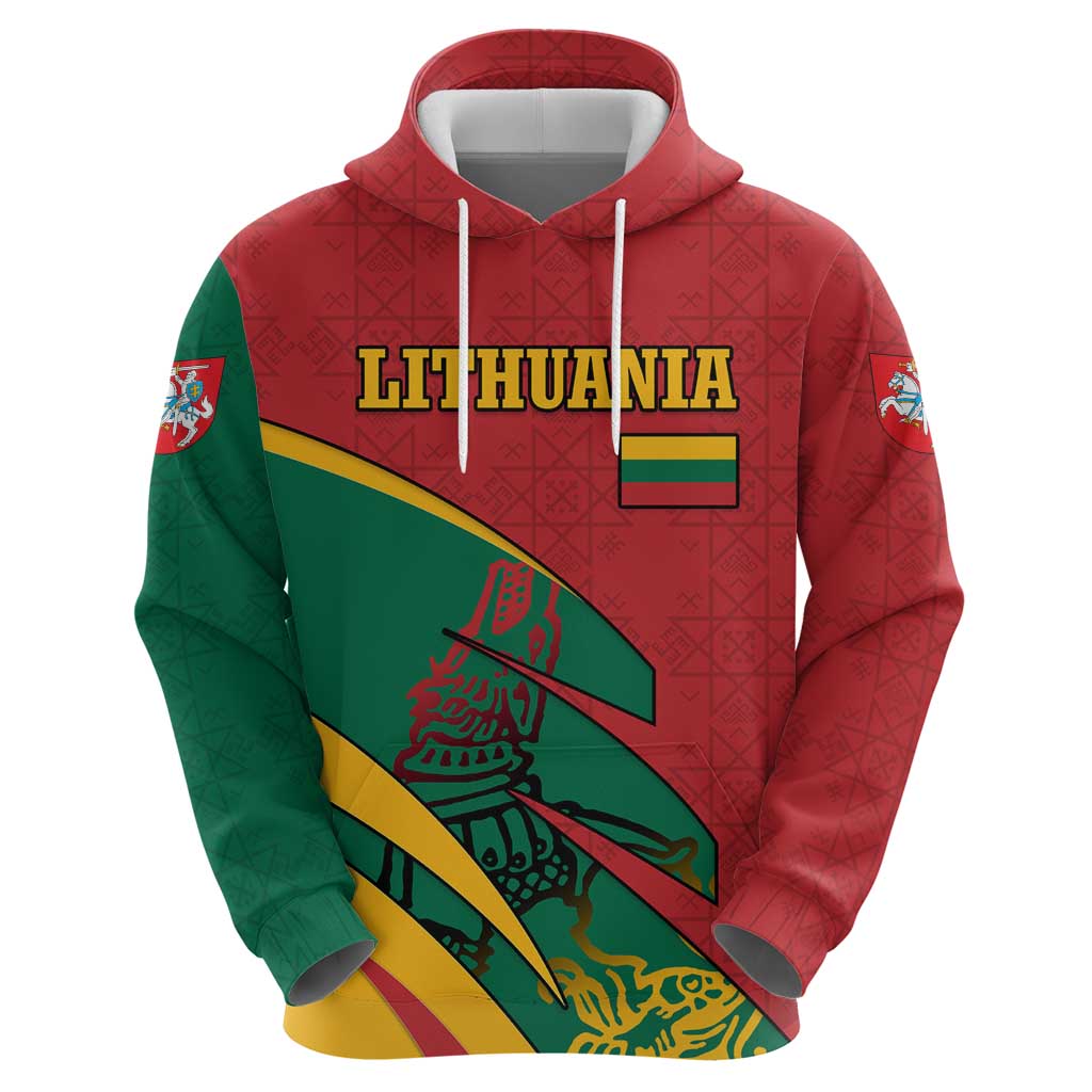 Lithuania Red and Green Zip Hoodie with Knight and Dragon Claw Graphic and National Flag - Wonder Print Shop