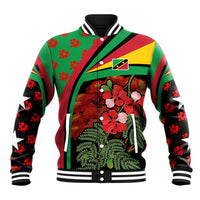 Saint Kitts and Nevis Baseball Jacket with Flag Colors and Tropical Island Design - Wonder Print Shop