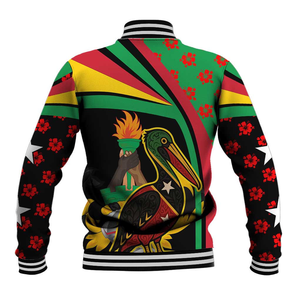 Saint Kitts and Nevis Baseball Jacket with Flag Colors and Tropical Island Design - Wonder Print Shop