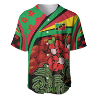 Saint Kitts and Nevis Baseball Jersey with Flag Colors and Tropical Island Design - Wonder Print Shop