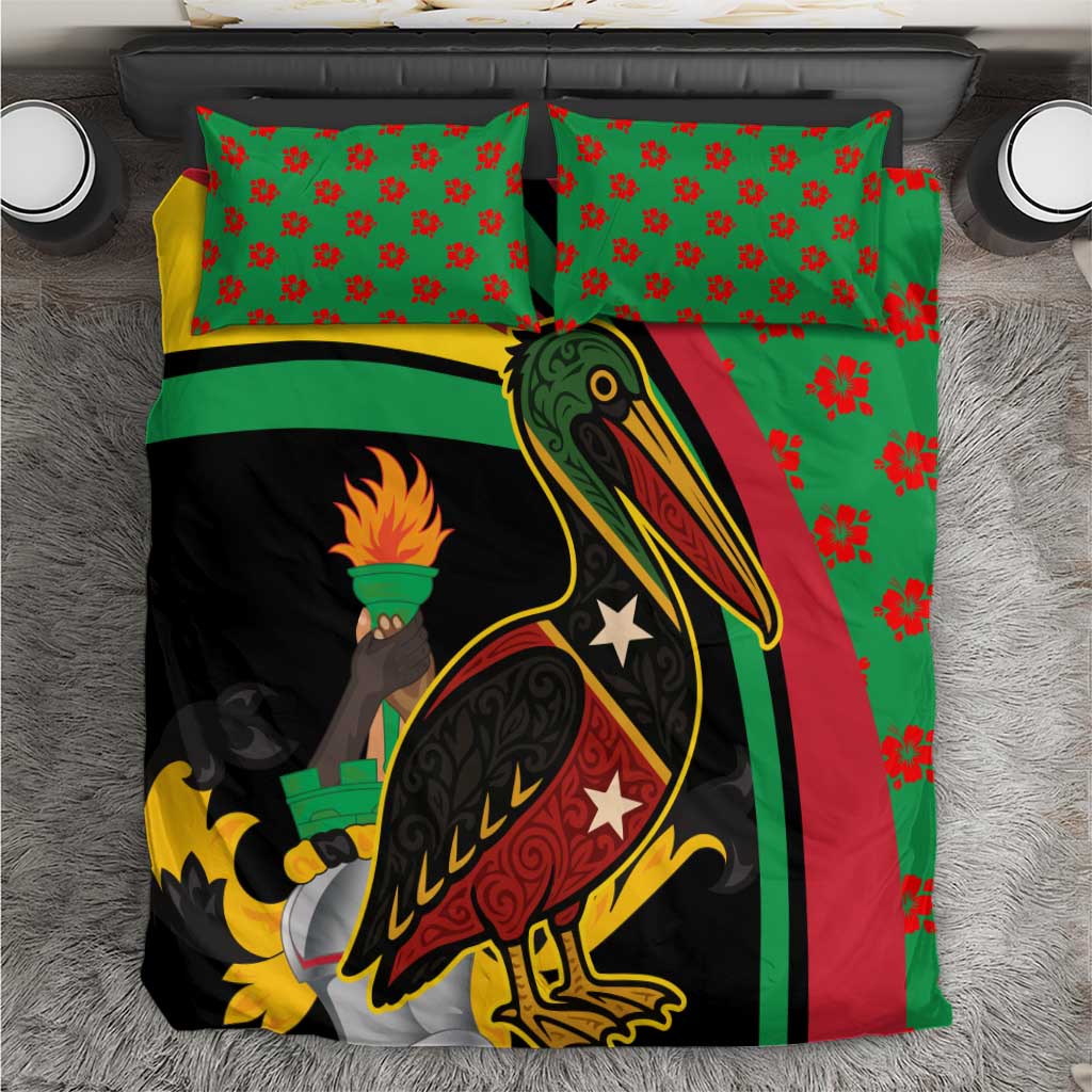 Saint Kitts and Nevis Bedding Set with Flag Colors and Tropical Island Design - Wonder Print Shop