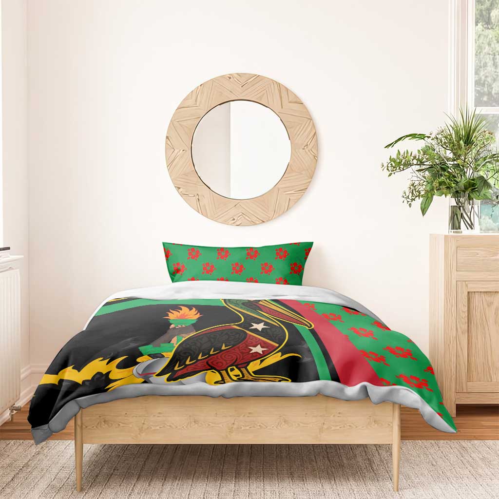 Saint Kitts and Nevis Bedding Set with Flag Colors and Tropical Island Design - Wonder Print Shop