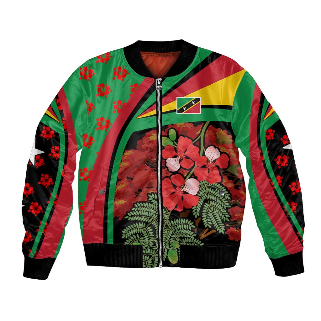 Saint Kitts and Nevis Bomber Jacket with Flag Colors and Tropical Island Design - Wonder Print Shop