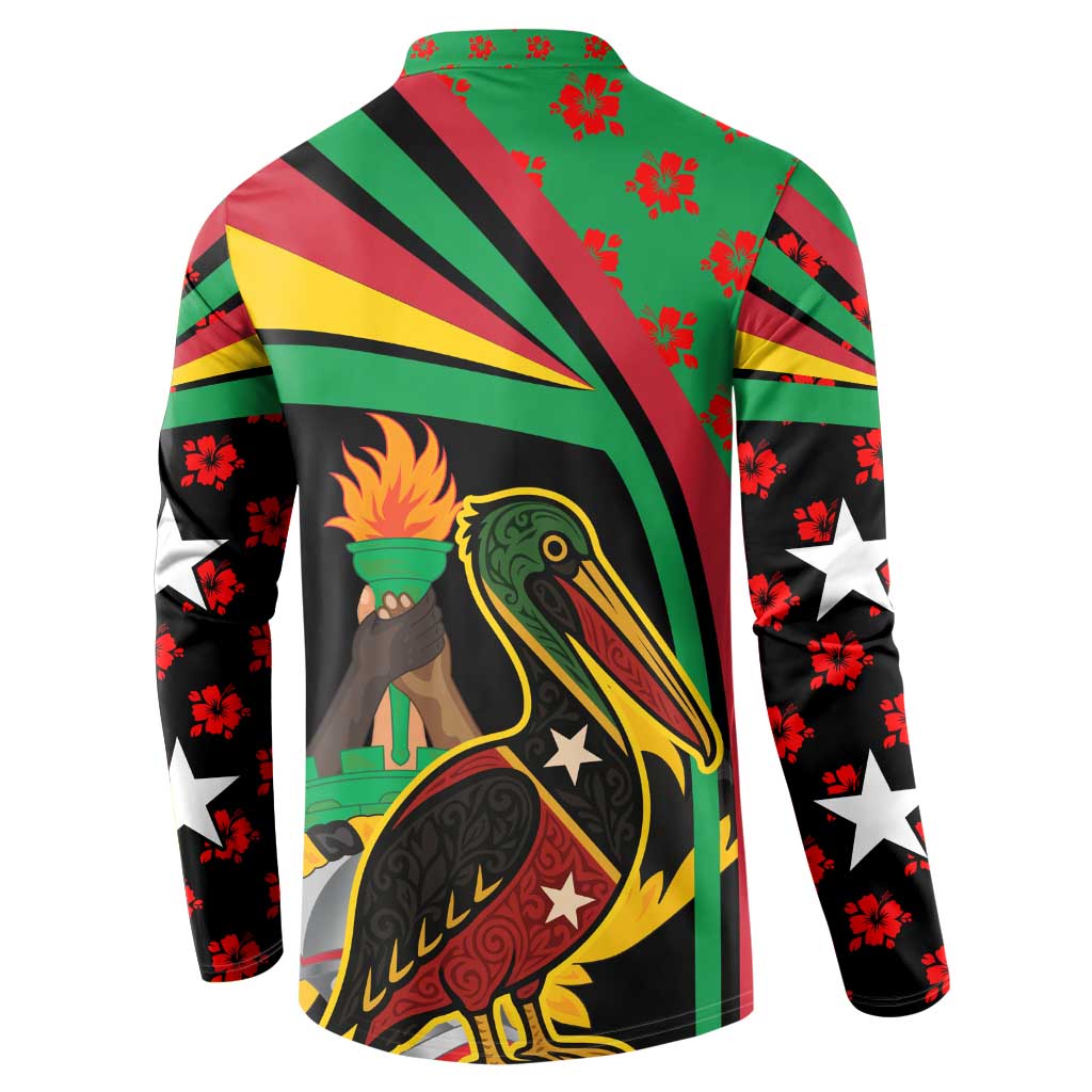 Saint Kitts and Nevis Button Sweatshirt with Flag Colors and Tropical Island Design - Wonder Print Shop