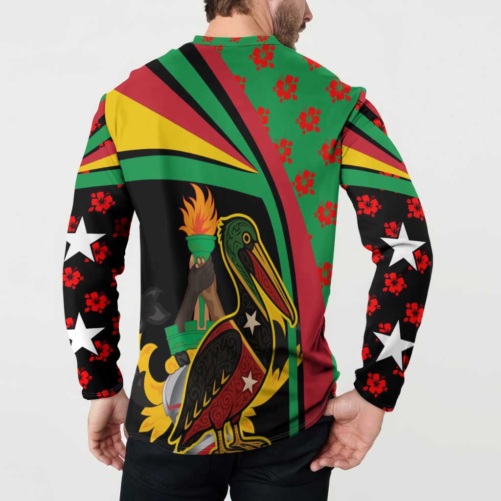 Saint Kitts and Nevis Button Sweatshirt with Flag Colors and Tropical Island Design - Wonder Print Shop