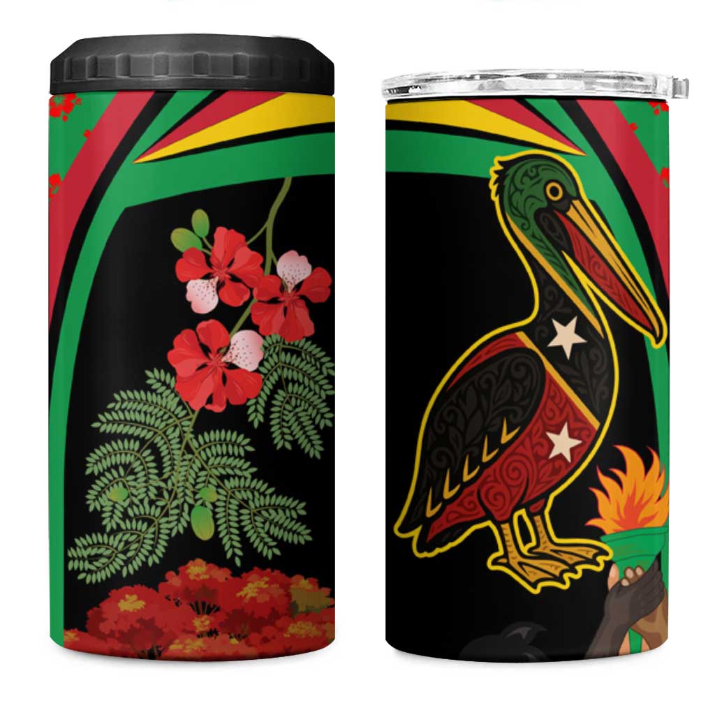 Saint Kitts and Nevis 4 in 1 Can Cooler Tumbler with Flag Colors and Tropical Island Design - Wonder Print Shop
