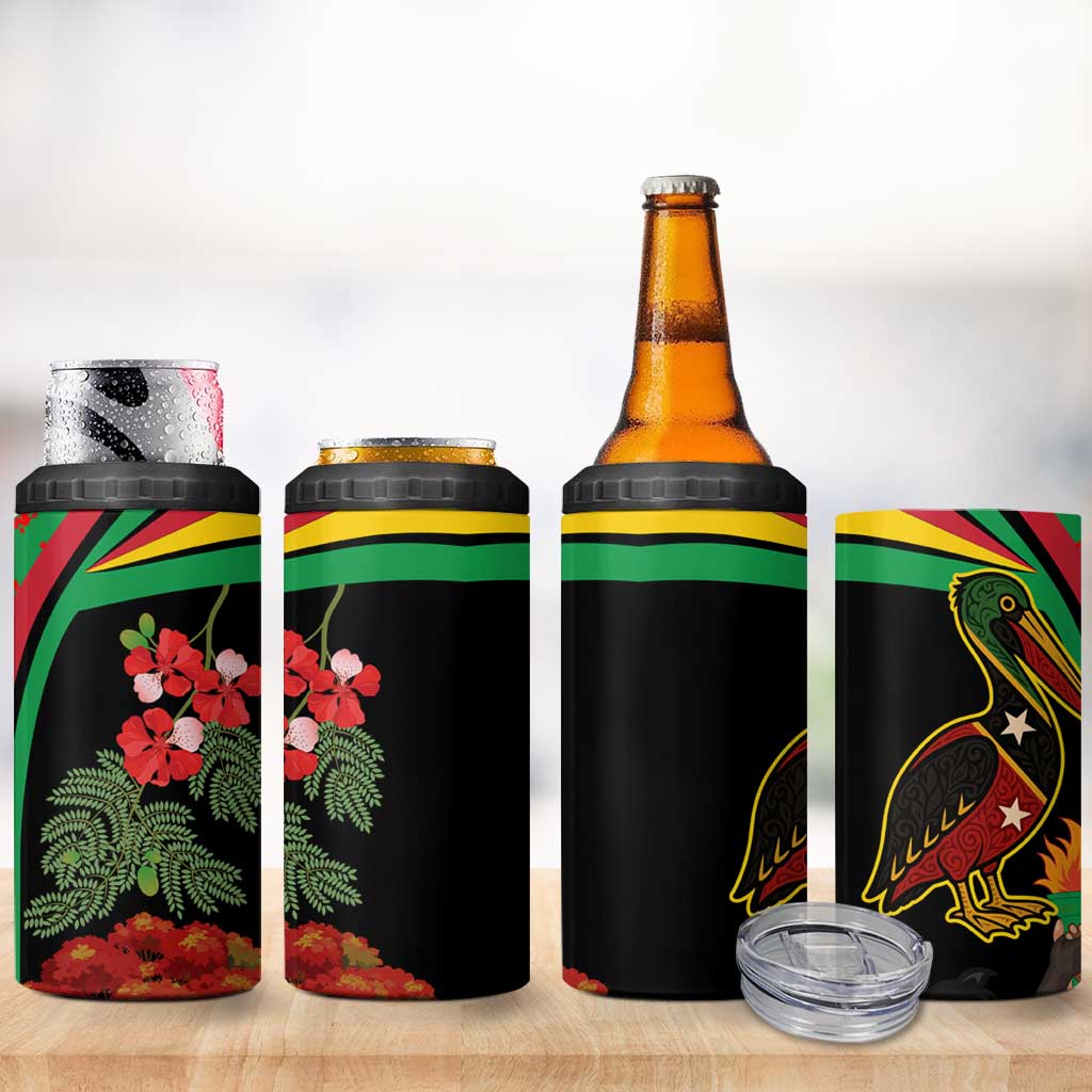 Saint Kitts and Nevis 4 in 1 Can Cooler Tumbler with Flag Colors and Tropical Island Design - Wonder Print Shop