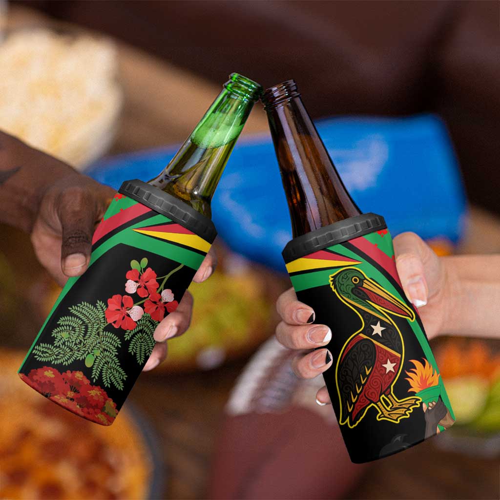 Saint Kitts and Nevis 4 in 1 Can Cooler Tumbler with Flag Colors and Tropical Island Design - Wonder Print Shop