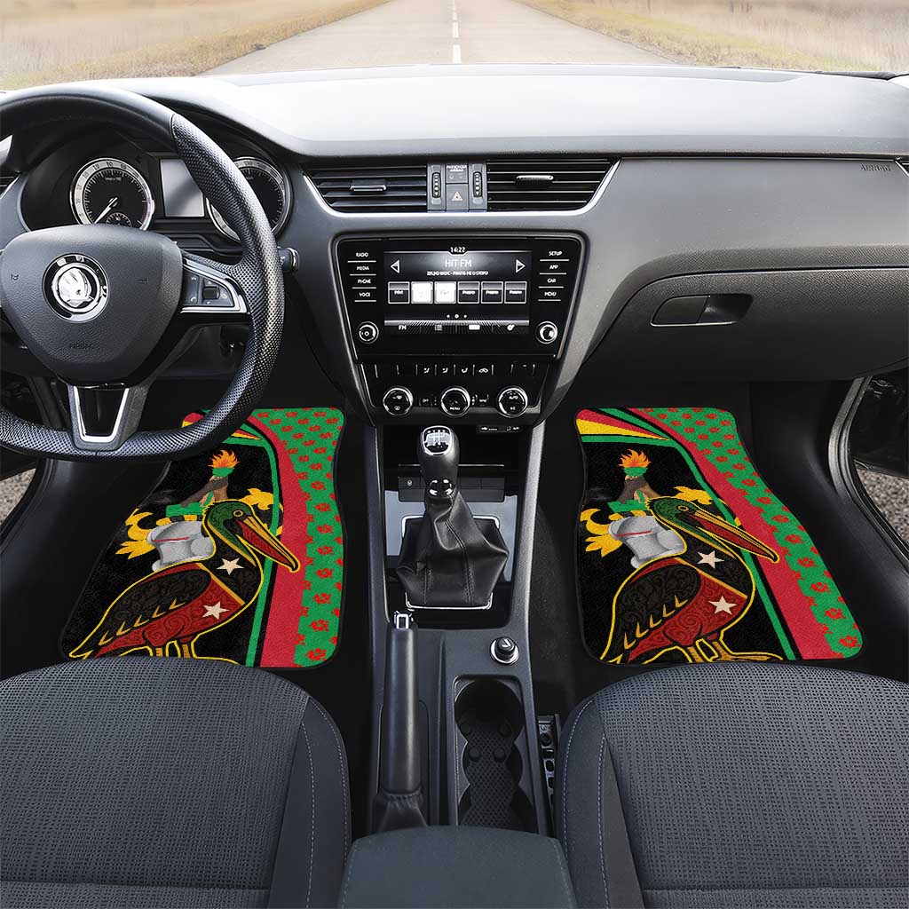 Saint Kitts and Nevis Car Mats with Flag Colors and Tropical Island Design - Wonder Print Shop