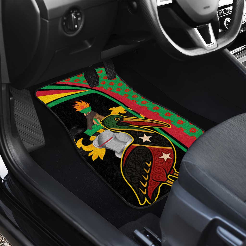 Saint Kitts and Nevis Car Mats with Flag Colors and Tropical Island Design - Wonder Print Shop