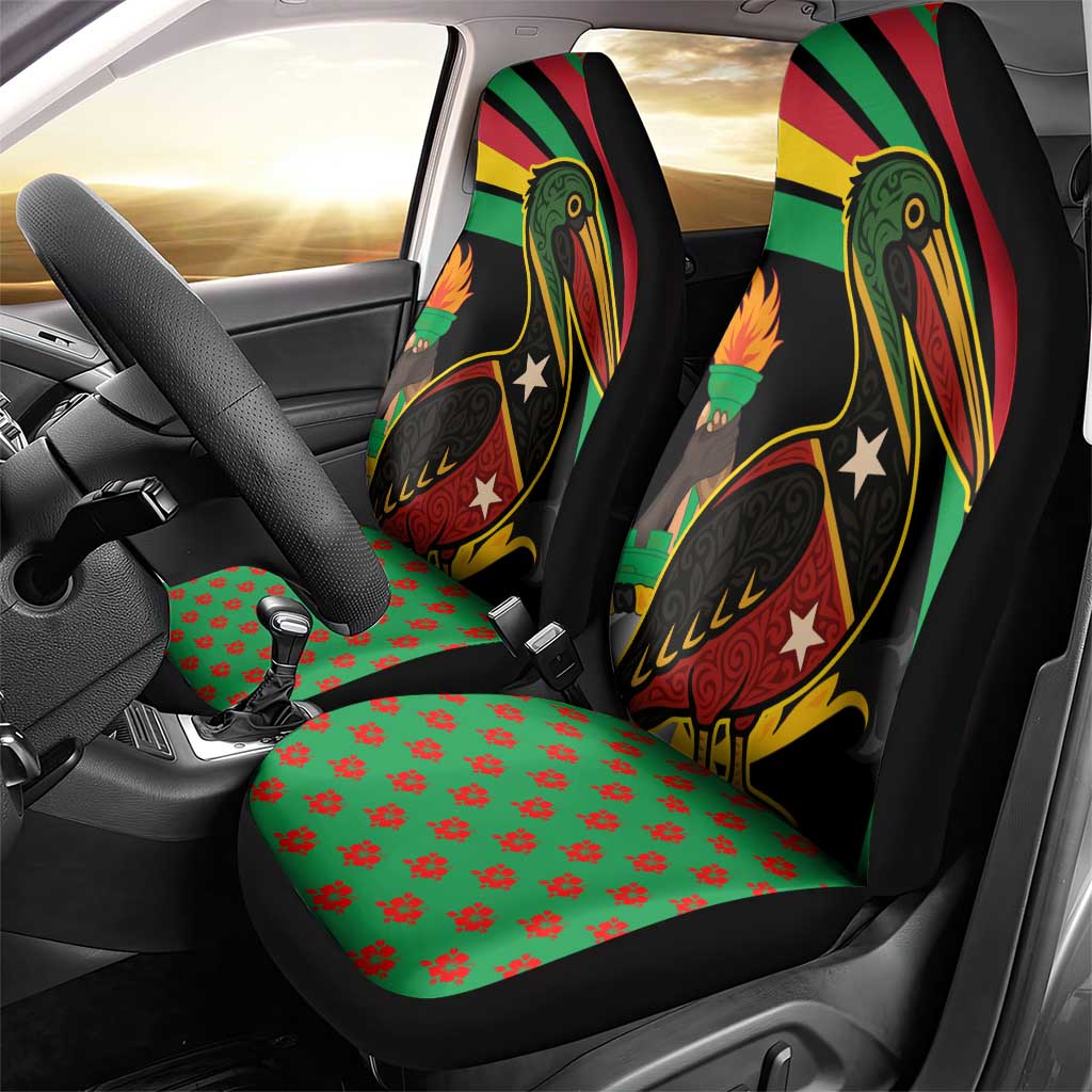 Saint Kitts and Nevis Car Seat Cover with Flag Colors and Tropical Island Design - Wonder Print Shop