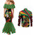 Saint Kitts and Nevis Couples Matching Mermaid Dress and Long Sleeve Button Shirt with Flag Colors and Tropical Island Design - Wonder Print Shop