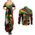 Saint Kitts and Nevis Couples Matching Summer Maxi Dress and Long Sleeve Button Shirt with Flag Colors and Tropical Island Design - Wonder Print Shop