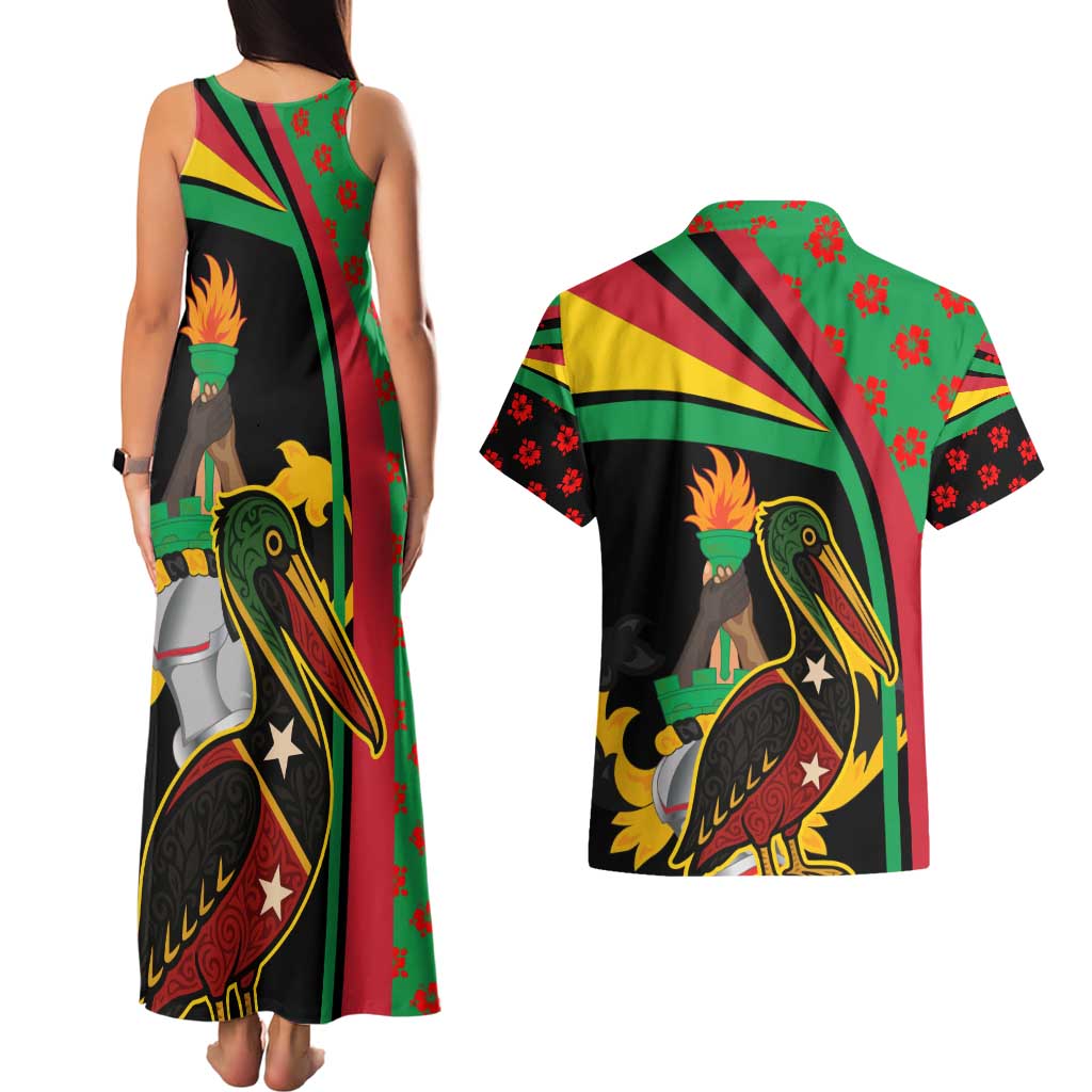 Saint Kitts and Nevis Couples Matching Tank Maxi Dress and Hawaiian Shirt with Flag Colors and Tropical Island Design - Wonder Print Shop