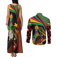 Saint Kitts and Nevis Couples Matching Tank Maxi Dress and Long Sleeve Button Shirt with Flag Colors and Tropical Island Design - Wonder Print Shop