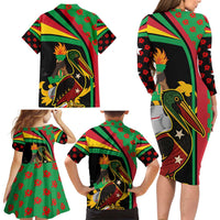 Saint Kitts and Nevis Family Matching Long Sleeve Bodycon Dress and Hawaiian Shirt with Flag Colors and Tropical Island Design - Wonder Print Shop