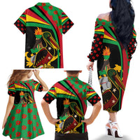 Saint Kitts and Nevis Family Matching Off The Shoulder Long Sleeve Dress and Hawaiian Shirt with Flag Colors and Tropical Island Design - Wonder Print Shop