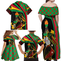 Saint Kitts and Nevis Family Matching Off Shoulder Maxi Dress and Hawaiian Shirt with Flag Colors and Tropical Island Design - Wonder Print Shop
