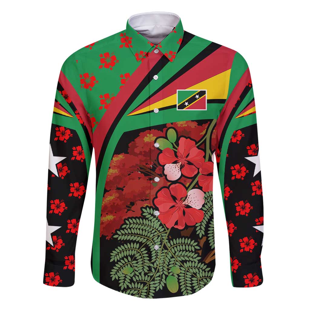 Saint Kitts and Nevis Family Matching Off Shoulder Maxi Dress and Hawaiian Shirt with Flag Colors and Tropical Island Design - Wonder Print Shop