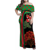 Saint Kitts and Nevis Family Matching Off Shoulder Maxi Dress and Hawaiian Shirt with Flag Colors and Tropical Island Design - Wonder Print Shop