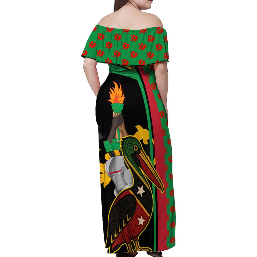 Saint Kitts and Nevis Family Matching Off Shoulder Maxi Dress and Hawaiian Shirt with Flag Colors and Tropical Island Design - Wonder Print Shop