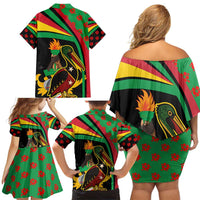 Saint Kitts and Nevis Family Matching Off Shoulder Short Dress and Hawaiian Shirt with Flag Colors and Tropical Island Design - Wonder Print Shop