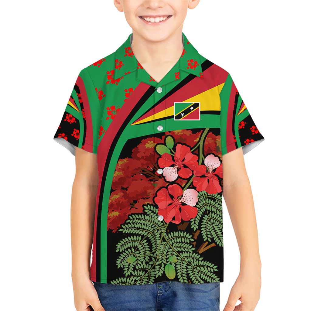 Saint Kitts and Nevis Family Matching Off Shoulder Short Dress and Hawaiian Shirt with Flag Colors and Tropical Island Design - Wonder Print Shop