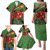 Saint Kitts and Nevis Family Matching Puletasi and Hawaiian Shirt with Flag Colors and Tropical Island Design - Wonder Print Shop