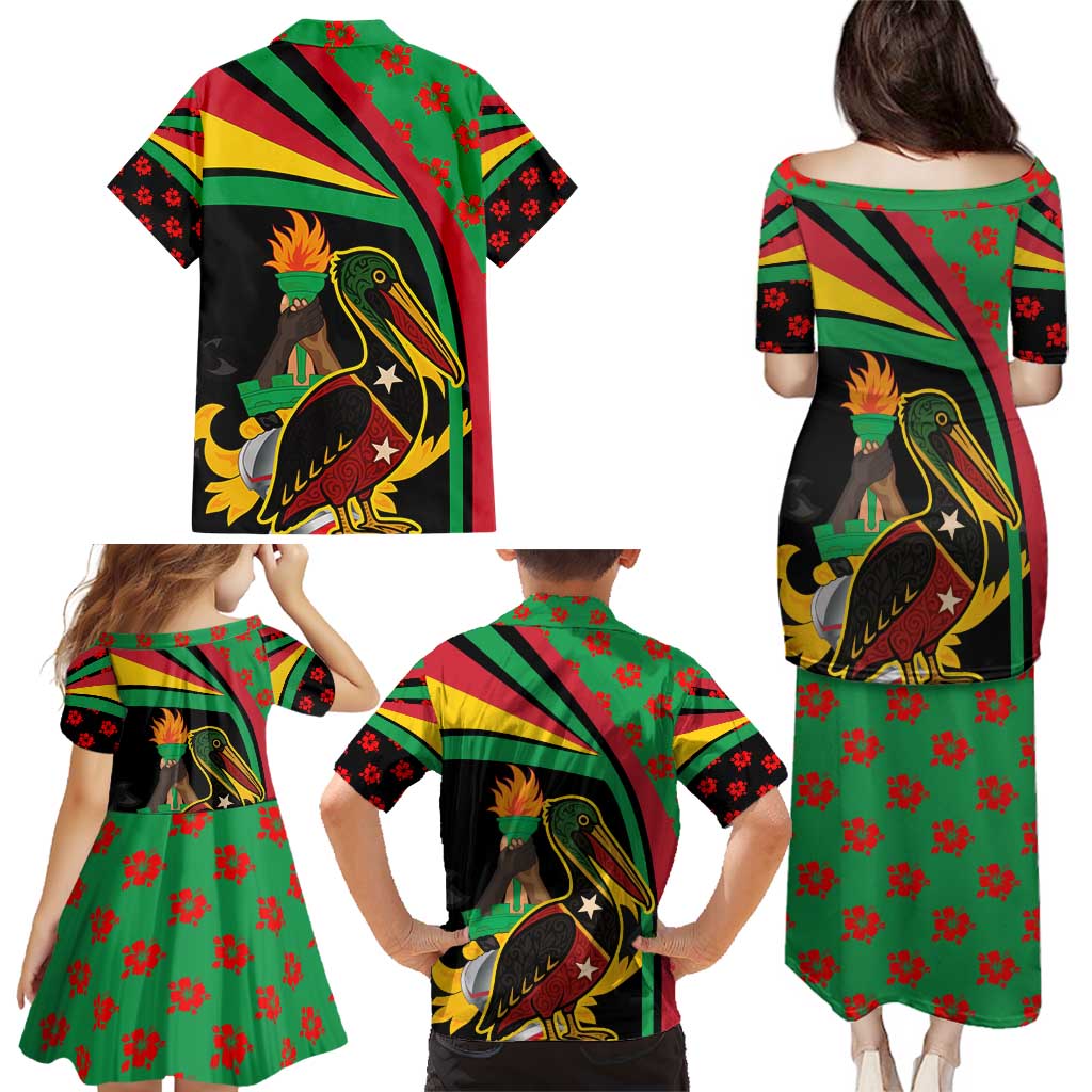 Saint Kitts and Nevis Family Matching Puletasi and Hawaiian Shirt with Flag Colors and Tropical Island Design - Wonder Print Shop