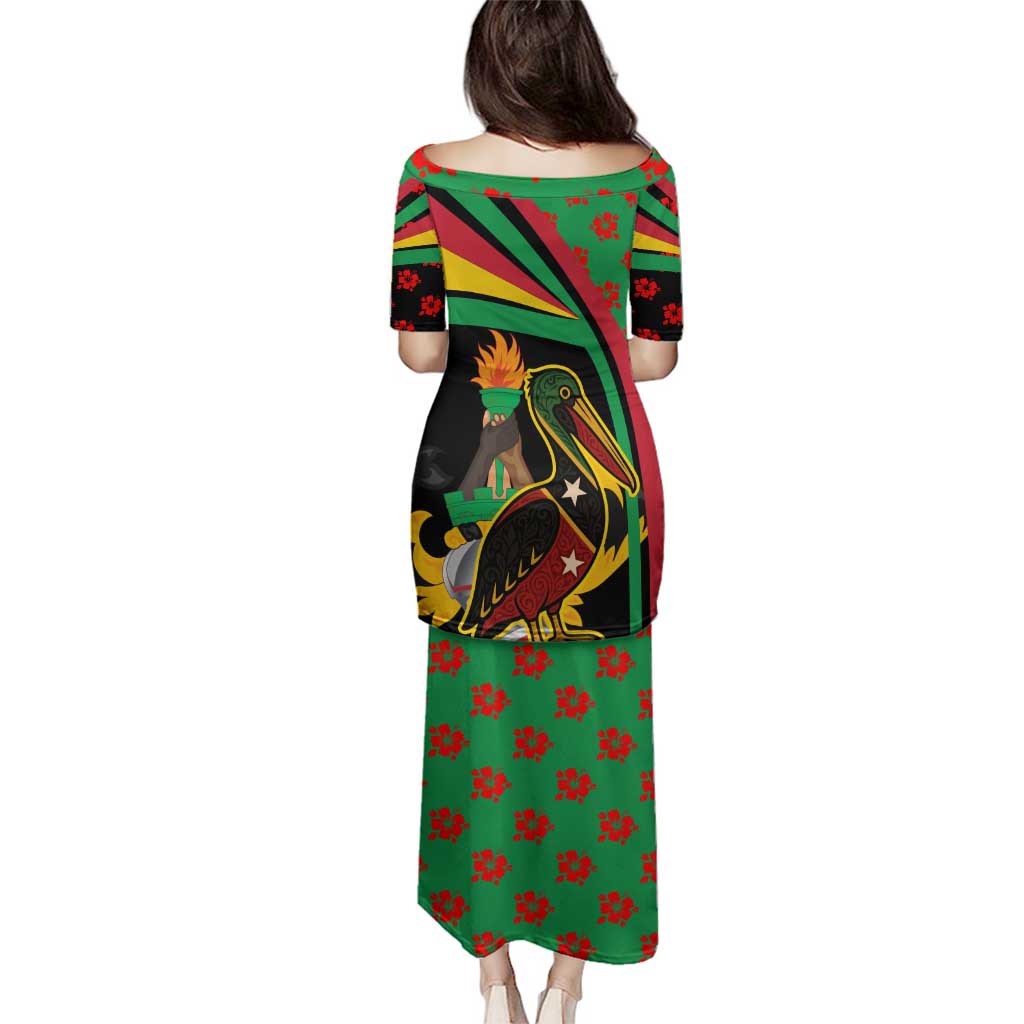 Saint Kitts and Nevis Family Matching Puletasi and Hawaiian Shirt with Flag Colors and Tropical Island Design - Wonder Print Shop