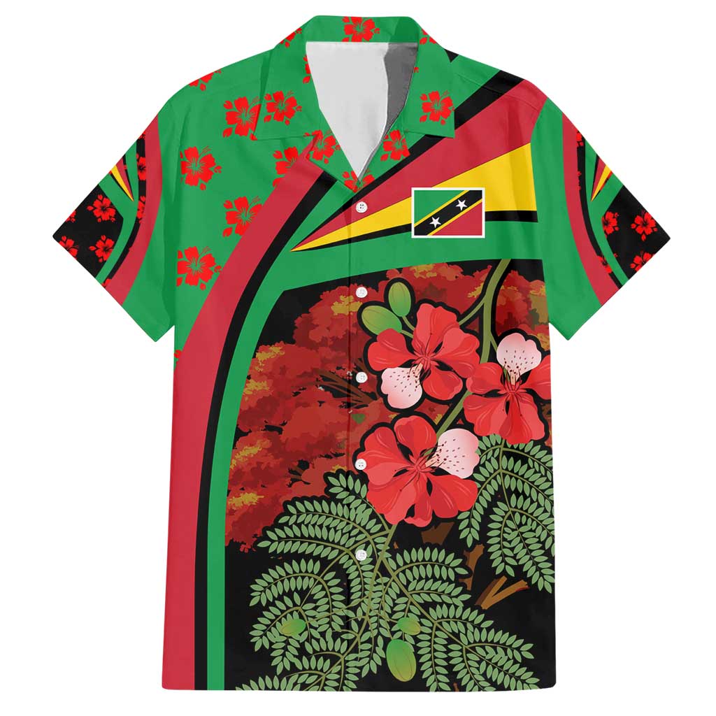 Saint Kitts and Nevis Family Matching Short Sleeve Bodycon Dress and Hawaiian Shirt with Flag Colors and Tropical Island Design - Wonder Print Shop