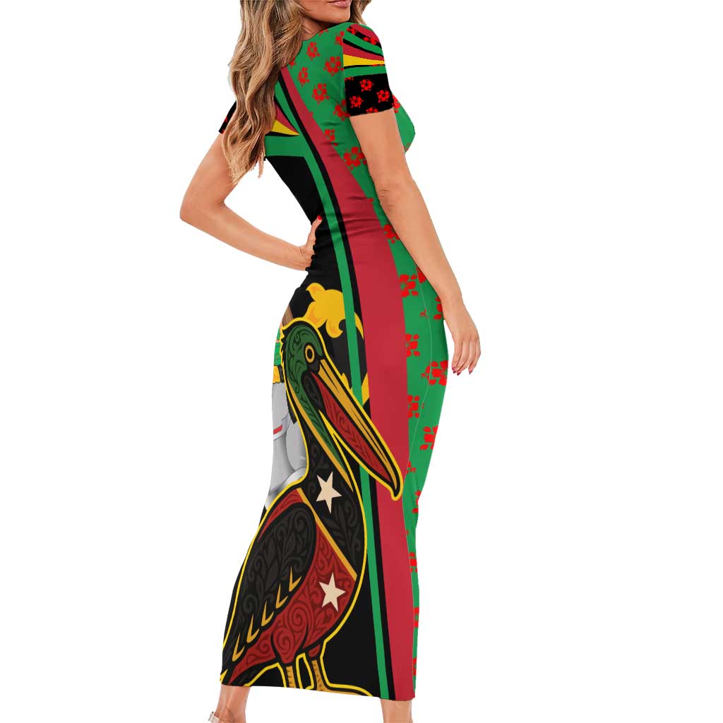 Saint Kitts and Nevis Family Matching Short Sleeve Bodycon Dress and Hawaiian Shirt with Flag Colors and Tropical Island Design - Wonder Print Shop