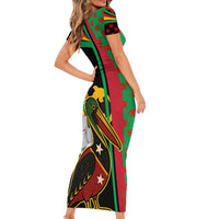 Saint Kitts and Nevis Family Matching Short Sleeve Bodycon Dress and Hawaiian Shirt with Flag Colors and Tropical Island Design - Wonder Print Shop