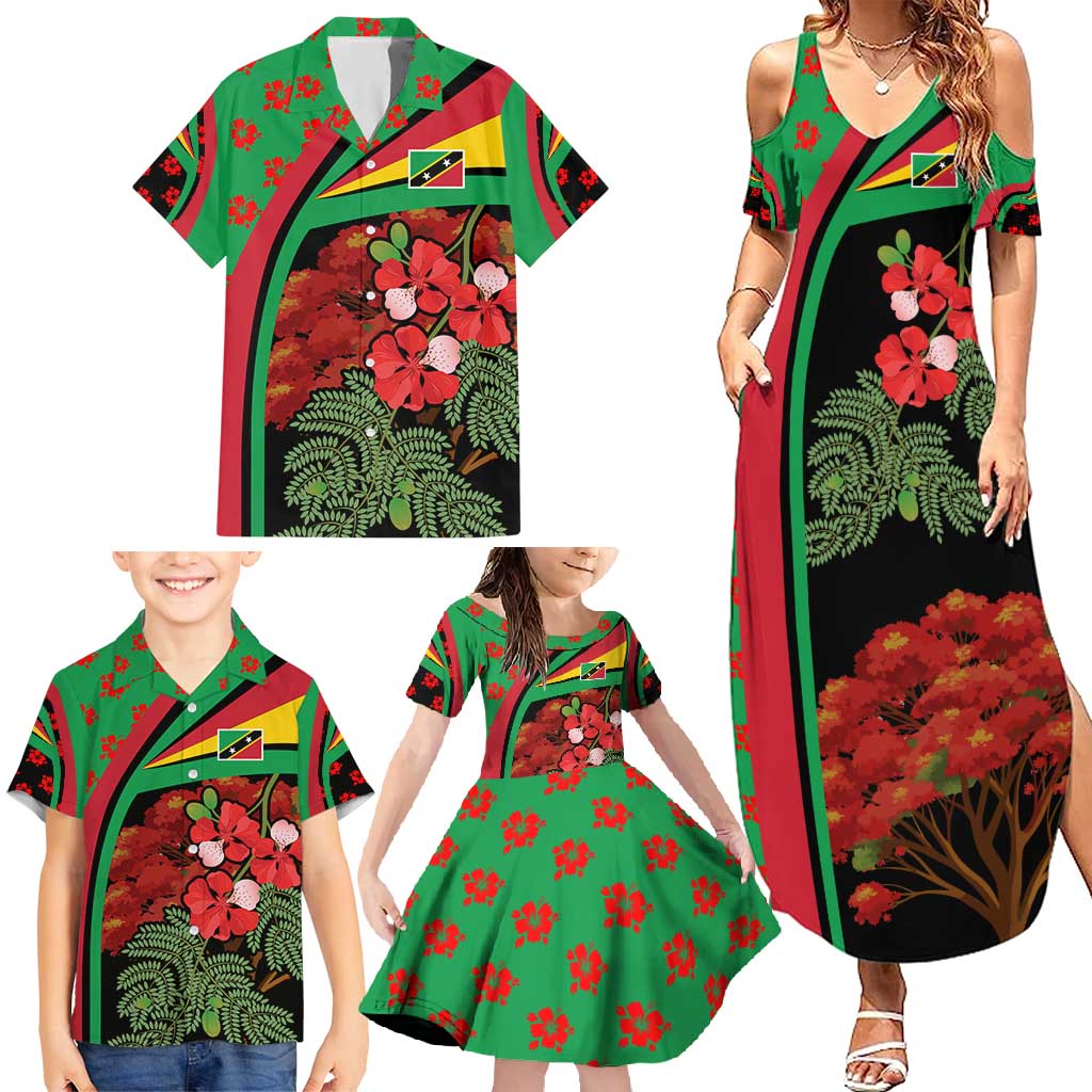Saint Kitts and Nevis Family Matching Summer Maxi Dress and Hawaiian Shirt with Flag Colors and Tropical Island Design - Wonder Print Shop
