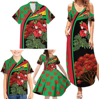 Saint Kitts and Nevis Family Matching Summer Maxi Dress and Hawaiian Shirt with Flag Colors and Tropical Island Design - Wonder Print Shop