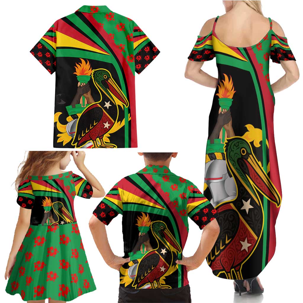 Saint Kitts and Nevis Family Matching Summer Maxi Dress and Hawaiian Shirt with Flag Colors and Tropical Island Design - Wonder Print Shop