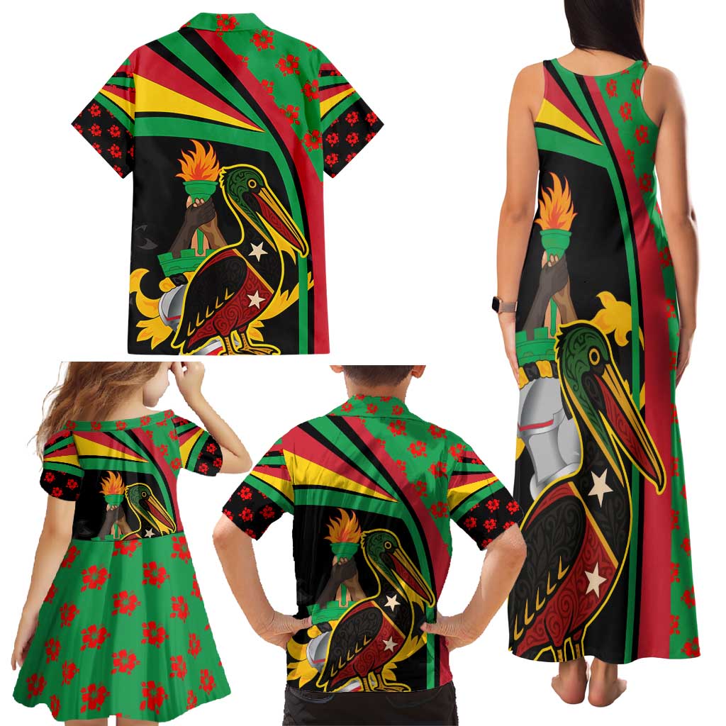 Saint Kitts and Nevis Family Matching Tank Maxi Dress and Hawaiian Shirt with Flag Colors and Tropical Island Design - Wonder Print Shop