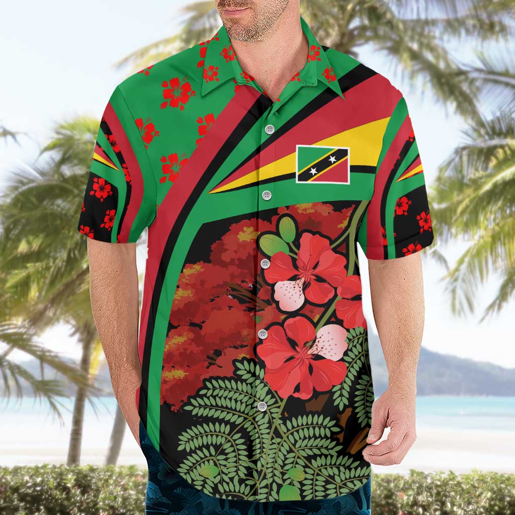 Saint Kitts and Nevis Hawaiian Shirt with Flag Colors and Tropical Island Design - Wonder Print Shop