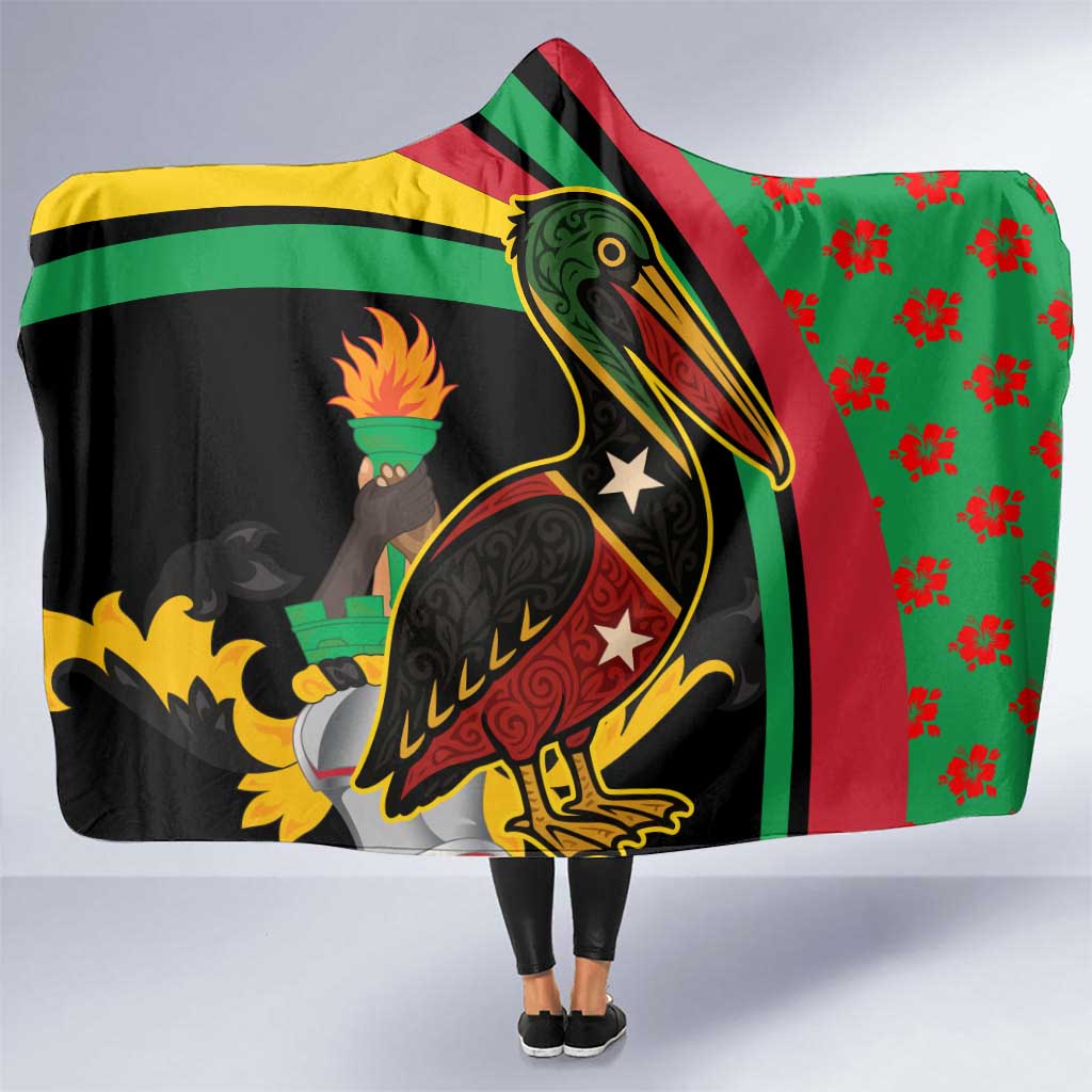 Saint Kitts and Nevis Hooded Blanket with Flag Colors and Tropical Island Design - Wonder Print Shop