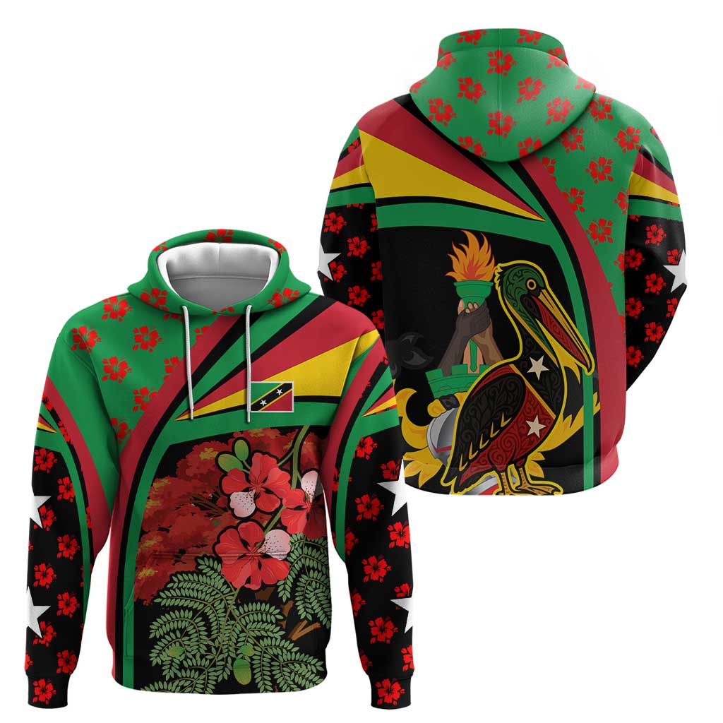 Saint Kitts and Nevis Hoodie with Flag Colors and Tropical Island Design - Wonder Print Shop