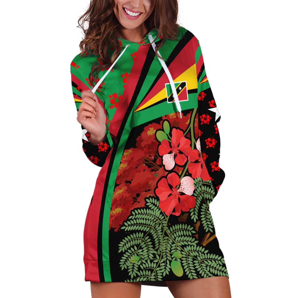 Saint Kitts and Nevis Hoodie Dress with Flag Colors and Tropical Island Design - Wonder Print Shop