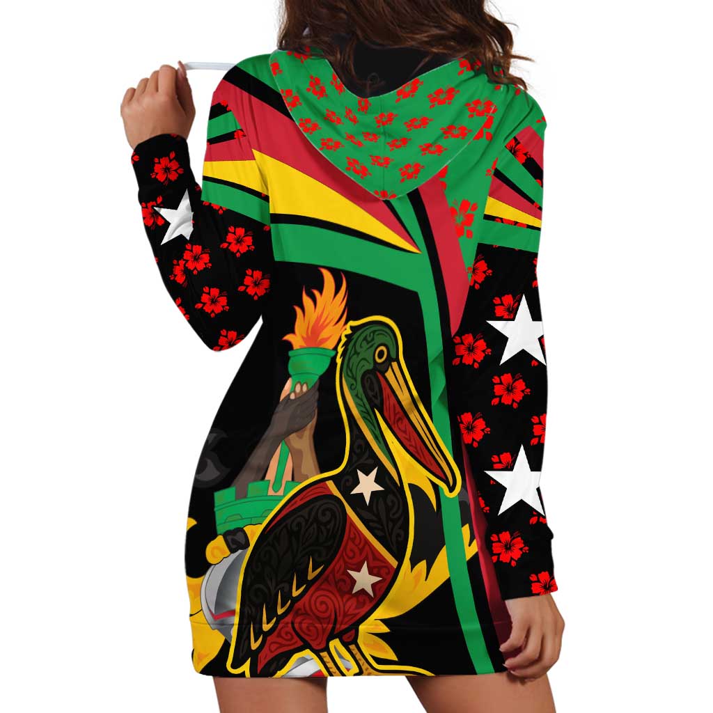 Saint Kitts and Nevis Hoodie Dress with Flag Colors and Tropical Island Design - Wonder Print Shop