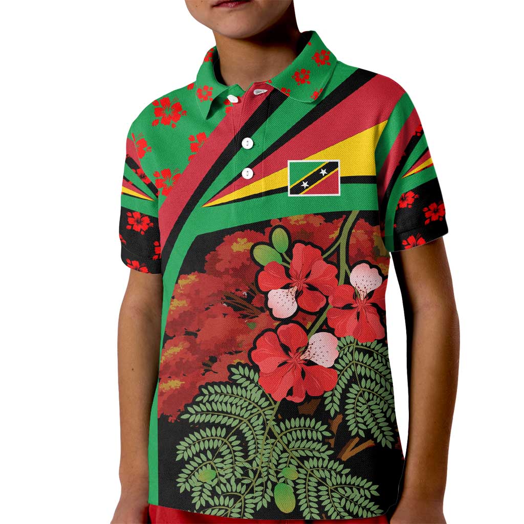 Saint Kitts and Nevis Kid Polo Shirt with Flag Colors and Tropical Island Design - Wonder Print Shop