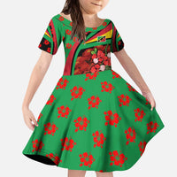 Saint Kitts and Nevis Kid Short Sleeve Dress with Flag Colors and Tropical Island Design - Wonder Print Shop