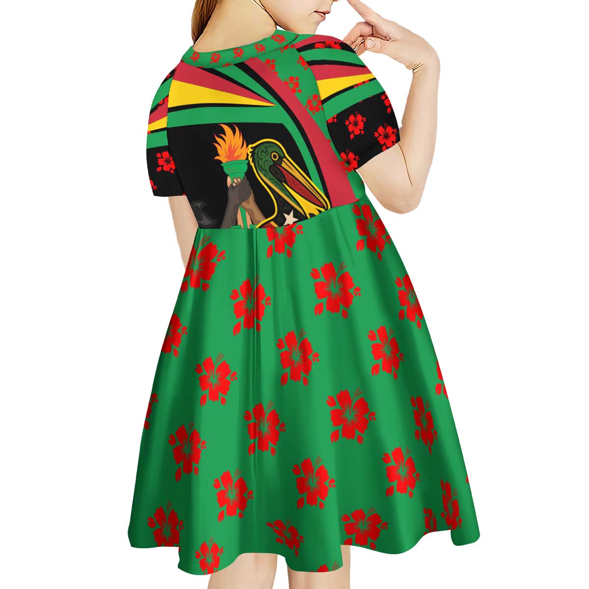 Saint Kitts and Nevis Kid Short Sleeve Dress with Flag Colors and Tropical Island Design - Wonder Print Shop