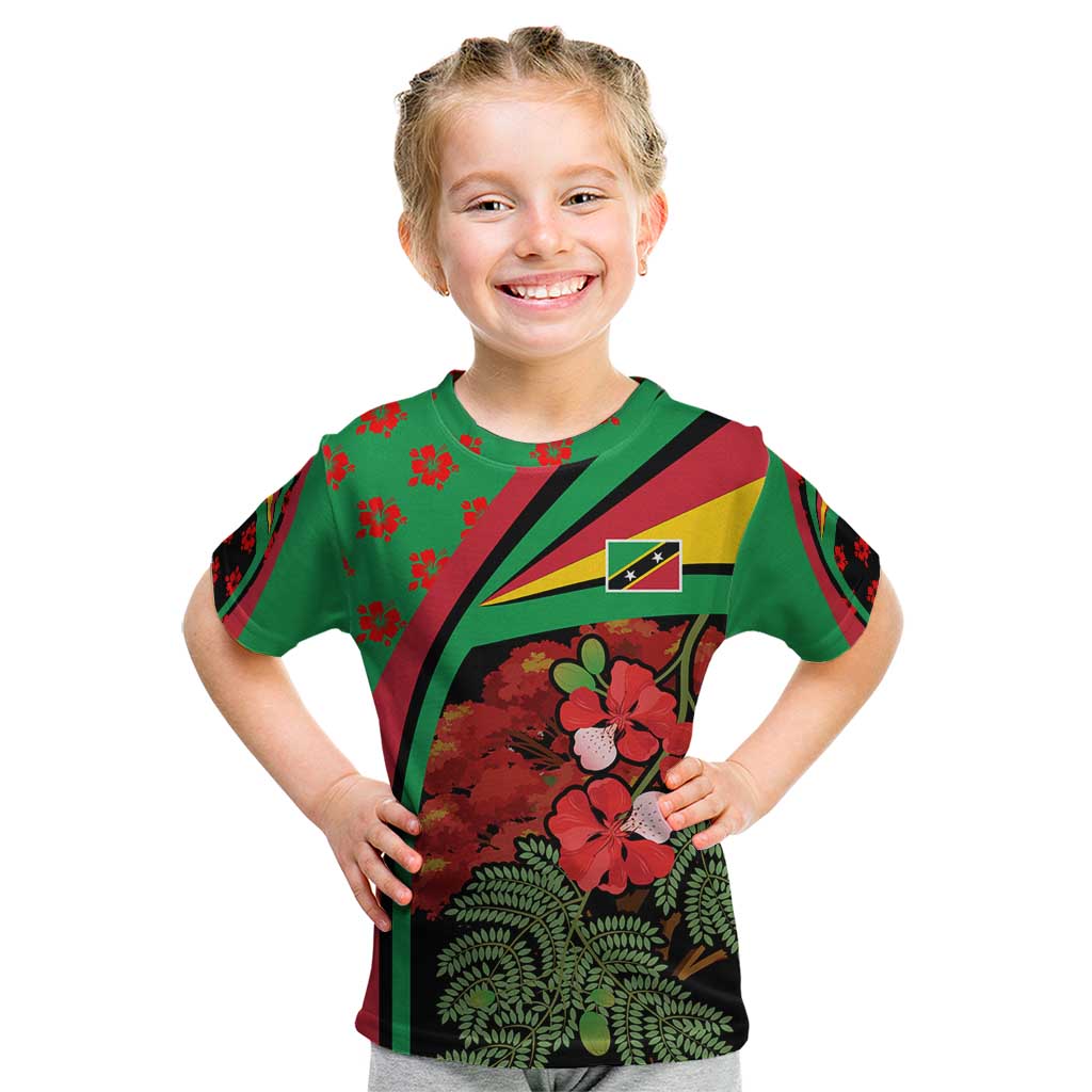 Saint Kitts and Nevis Kid T Shirt with Flag Colors and Tropical Island Design - Wonder Print Shop